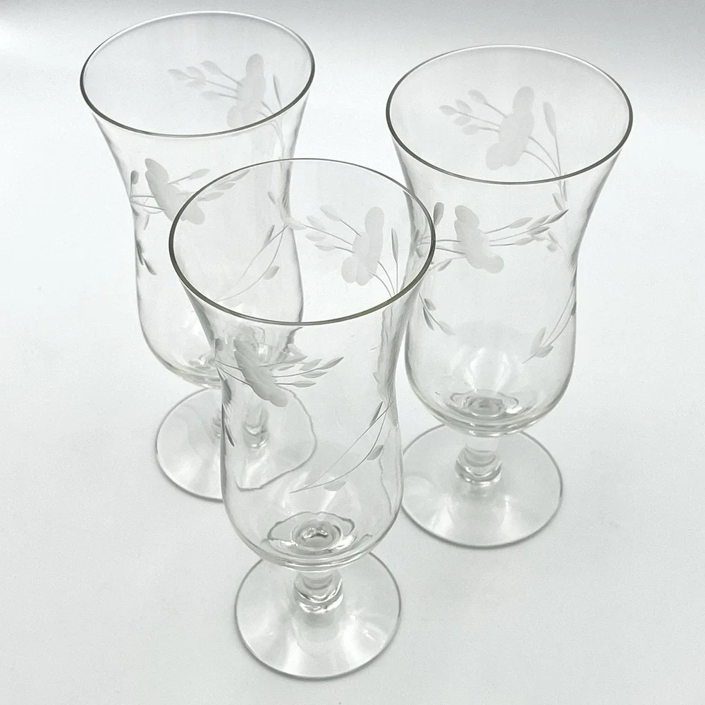 Princess House Heritage Etched Floral Parfait Dessert Glasses Set Of 3‎